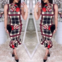 Fashion Sleeveless Slim Fit Fishtail Hem Printed Dress