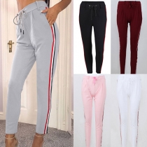 Fashion Striped Spliced Drawstring Waist Sports Pants 