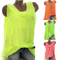 Fashion Sleeveless Round Neck Printed Chiffon Top 