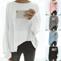 Fashion Solid Color Long Sleeve Round Neck Loose T-shirt