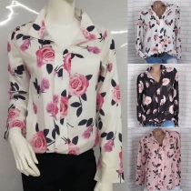 Fashion Long Sleeve POLO Collar Printed Shirt 
