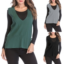 Fashion Solid Color Sleeveless V-neck Knit Vest