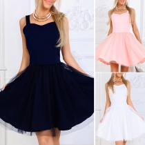 Sexy Backless High Waist Solid Color Sling Gauze Dress