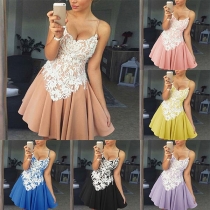 Sexy Backless V-neck Lace Spliced Sling Dress
