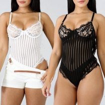 Sexy Backless Lace Spliced Sling Bodysuit