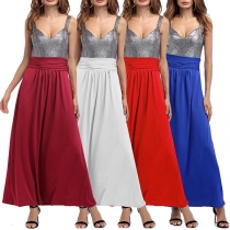 Sexy Backless V-neck High Waist Printed Dress