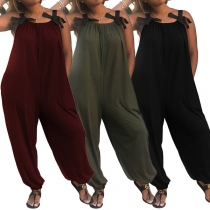 Fashion Solid Color Loose Sling Jumpsuit