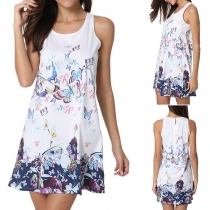 Fashion Sleeveless Round Neck Printed Dress