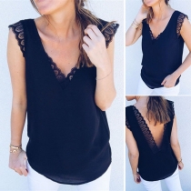 Sexy Backless V-neck Lace Spliced Sleeveless Top