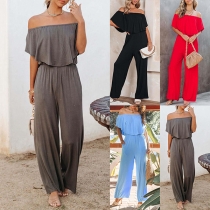 Mode båthals enfärgad Off-shoulder kortärmad Casual Jumpsuit