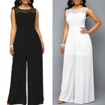 Elegant Solid Color Sleeveless High Waist Gauze Spliced Jumpsuit