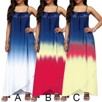 Fashion Gradient Color Sling Elastic Neck Irregular Hem Long Dress