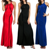 Sexy Backless Sleeveless Sequin Spliced Party Dress