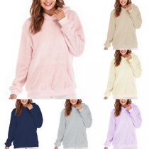 Fashion Solid Color Long Sleeve Plush Hoodie
