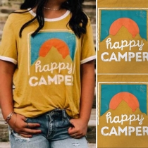 Fashion Contrast Color Short Sleeve Round Neck Printed T-shirt 
