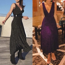 Sexy Deep V-neck Sleeveless High Waist Party Dress