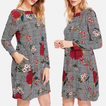 Fashion Long Sleeve Round Neck Printed Dress