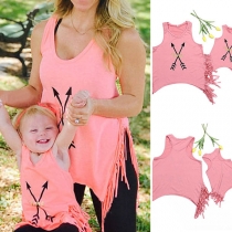 Fashion Sleeveless Round Neck Tassel Hem Parent-child Tank Top 
