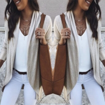 Fashion Solid Color Long Sleeve Irregular Hem Knit Cardigan