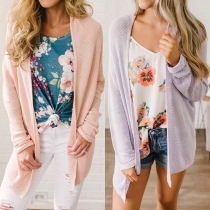 Simple Style Long Sleeve Solid Color Knit Cardigan 