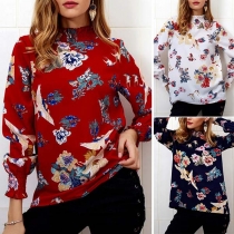 Sweet High Neck Long Sleeve Printed Pattern Shirt