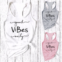 Fashion Contrast Color Sleeveless Letters Printed Pattern Vest