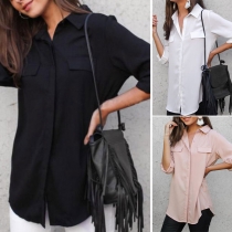 Fashion Solid Color Lapel Single-breasted Pockets Long Sleeve Shirt