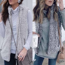 Fashion Round-neck Sleeveless Zipper Pockets Thick Waistcoat