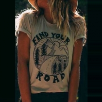Fashion Round-neck Short Sleeve Printed Pattern Short Sleeve Shirt