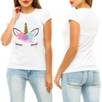 Cute Cartoon Printed Short Sleeve Round Neck T-shirt 