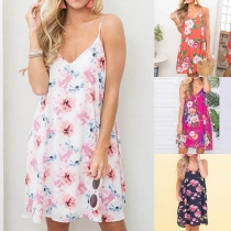 Sexy Backless V-neck Printed Sling Dress