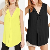 Fashion Solid Color Sleeveless V-neck Chiffon Top
