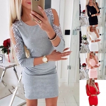 Sexig off-shoulder långärmad rund hals Slim Fit pärlformad klänning