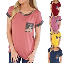 Fashion Printed Sppliced Short Sleeve Round Neck T-shirt
