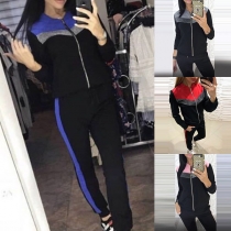 Fashion Contrast Color Sweatshirt Coat + Pants Sports Suit