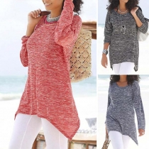 Fashion Long Sleeve Round Neck Irregular Hem T-shirt