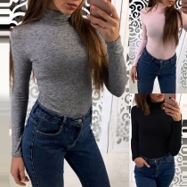 Fashion Solid Color Long Sleeve Turtleneck Slim Fit T-shirt