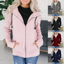 Fashion Solid Color Long Sleeve Hooded Sweatshirt Coat 