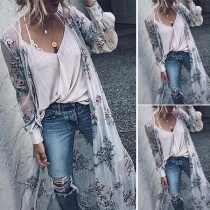 Fashion Long Sleeve Printed Chiffon Cardigan
