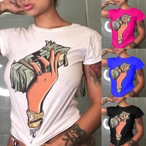 Fashion Short Sleeve Round Neck Printed T-shirt