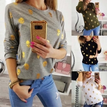 Fashion Gold-tone Skull Head Printed 3/4 Sleeve T-shirt