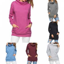 Fashion Solid Color Long Sleeve High-neck Sweatshirt 