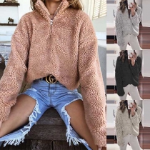 Fashion Solid Color Long Sleeve Stand Collar Plush Sweatshirt