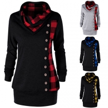 Fashion Plaid Spliced Long Sleeve Sweatshirt Dress
