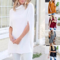 Fashion Solid Color Sleeveless Turtleneck Loose Sweater