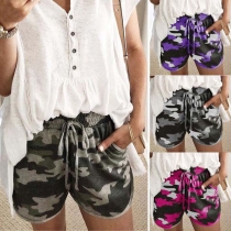 Fashion Camouflage Printed Elastic Waist Casual Shorts