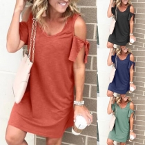 Fashion Deep V-neck Off-shoulder Solid Color Slim Fit Dress