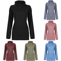 Fashion Solid Color Long Sleeve Turtleneck T-shirt