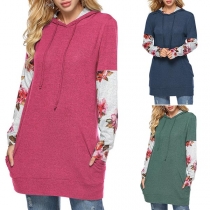 Fashion Printed Spliced Long Sleeve Loose Hoodie