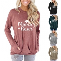 Casual Style Long Sleeve Round Neck Letters Printed Sweatshirt